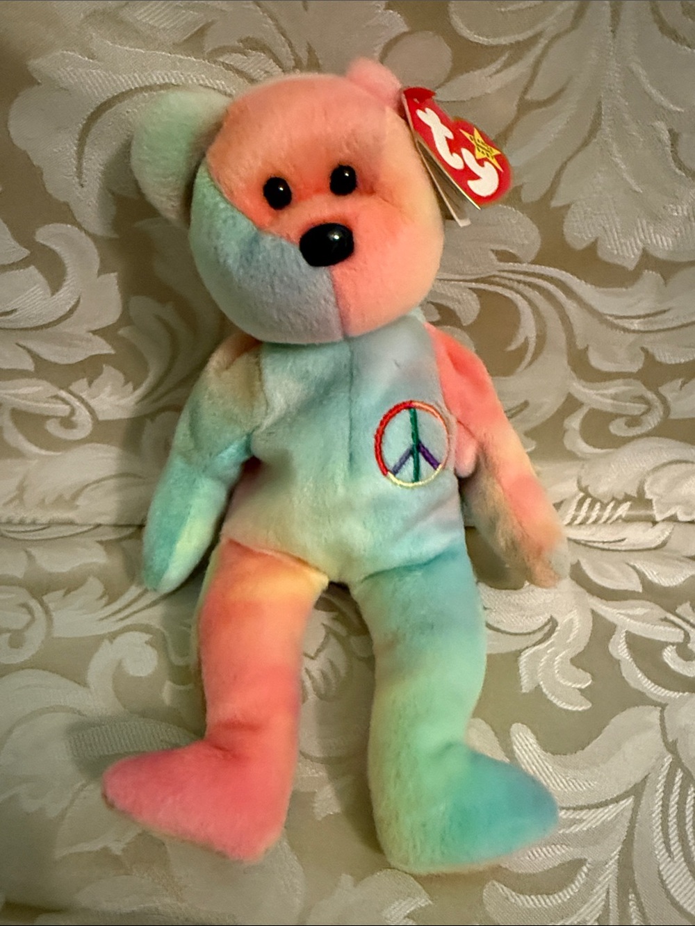 Ty Pastel Rainbow Tie-Dye Peace Bear